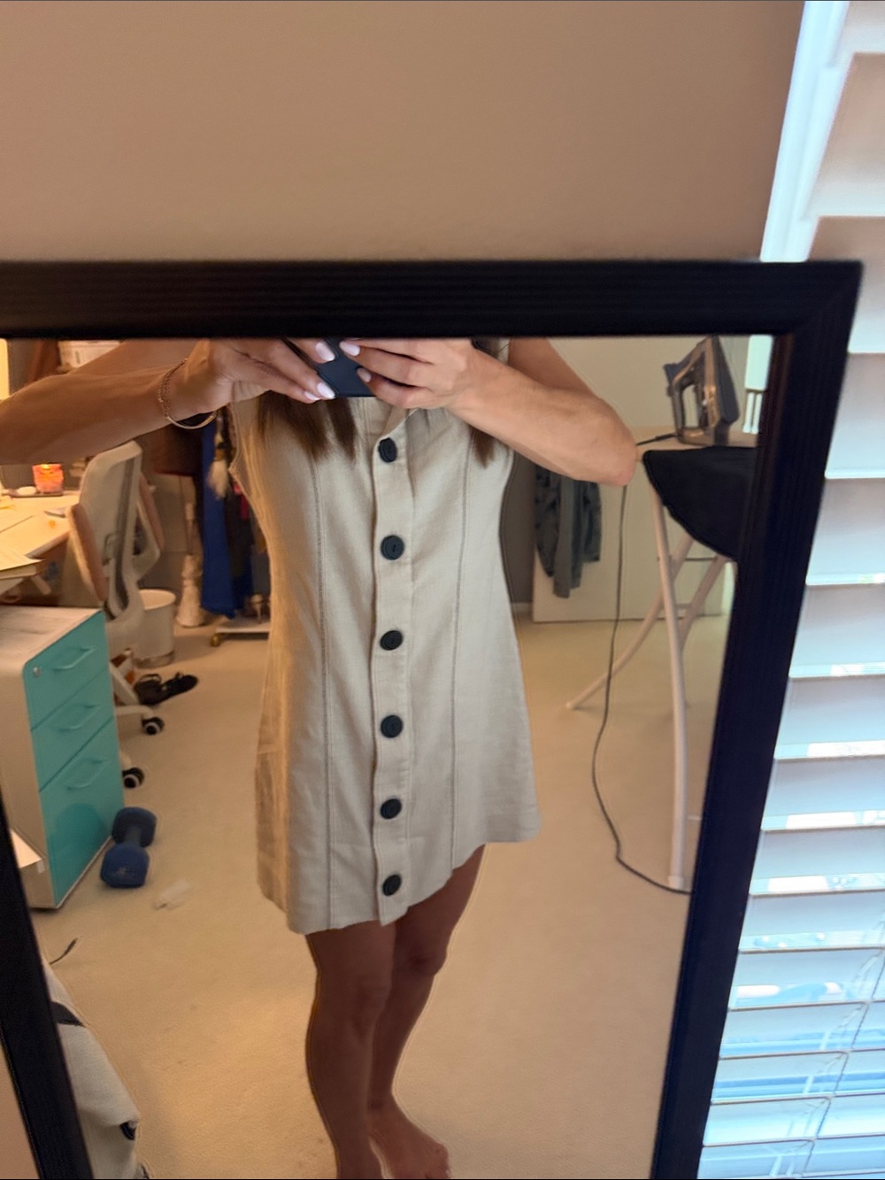Zara Cream Sleeveless Button-Front Mini Dress